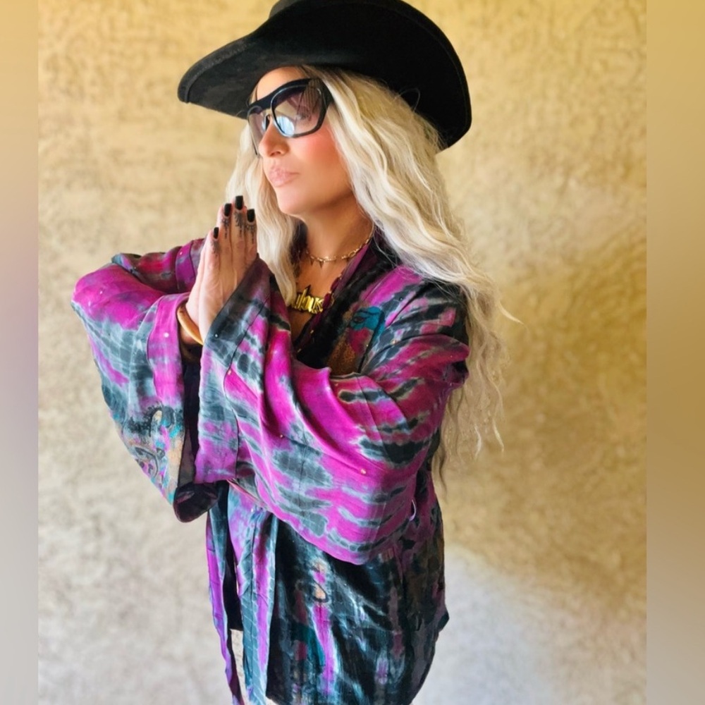 SILK PEACOCK SHORT KIMONO SET